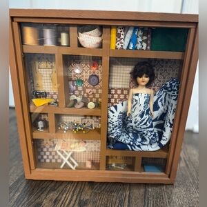Handcrafted Miniature Shadow Box Vintage Sewing Room Trinket Shelf